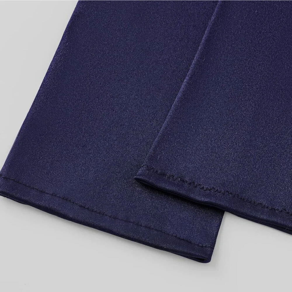 Women's Long Satin Gloves Navy Blue Stretchy Upper Arm Length Costume Design